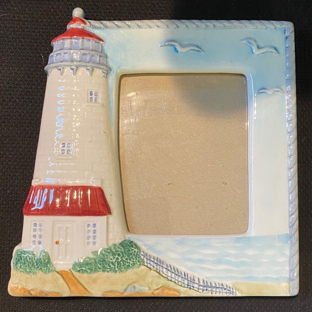 Lighthouse Ceramic Nautical 3D Picture Frame Flowers, Inc. Balloons Hand Painted